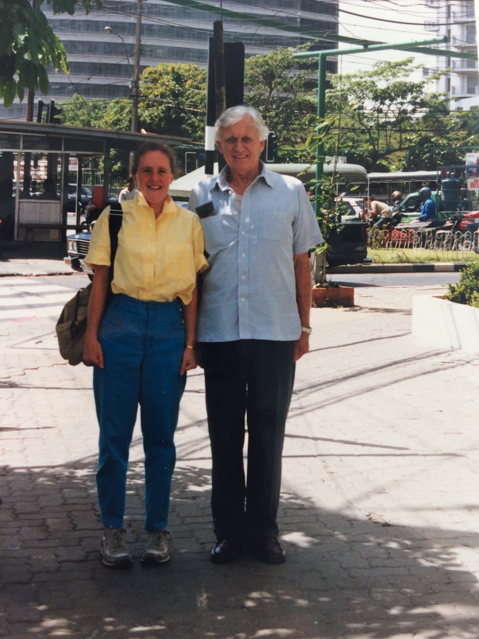 father and daughter posing stiffly
