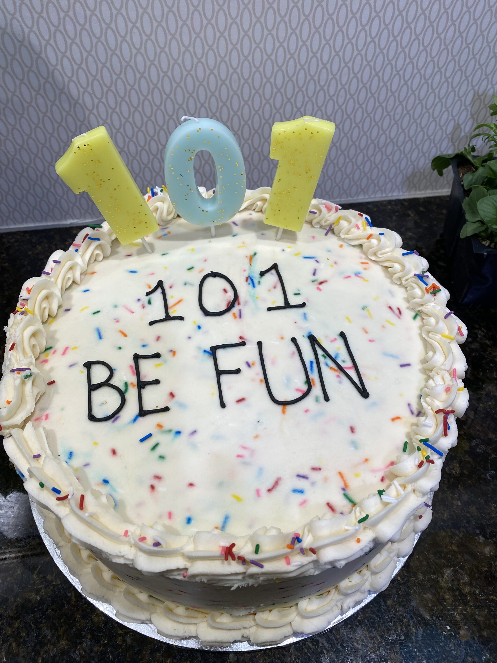 Birthday cake and candles for 101st birthday